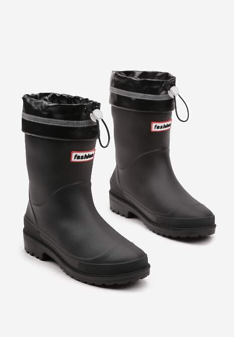 Czarne Kalosze Hunterki Wykończone Odblaskiem i Ściągaczem Vimariay