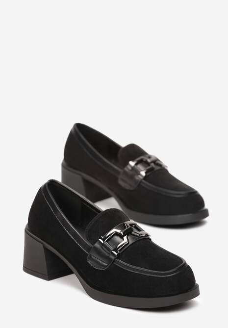 Czarne Mokasyny Z Imitacji Skóry na Niskim Obcasie Aspandia