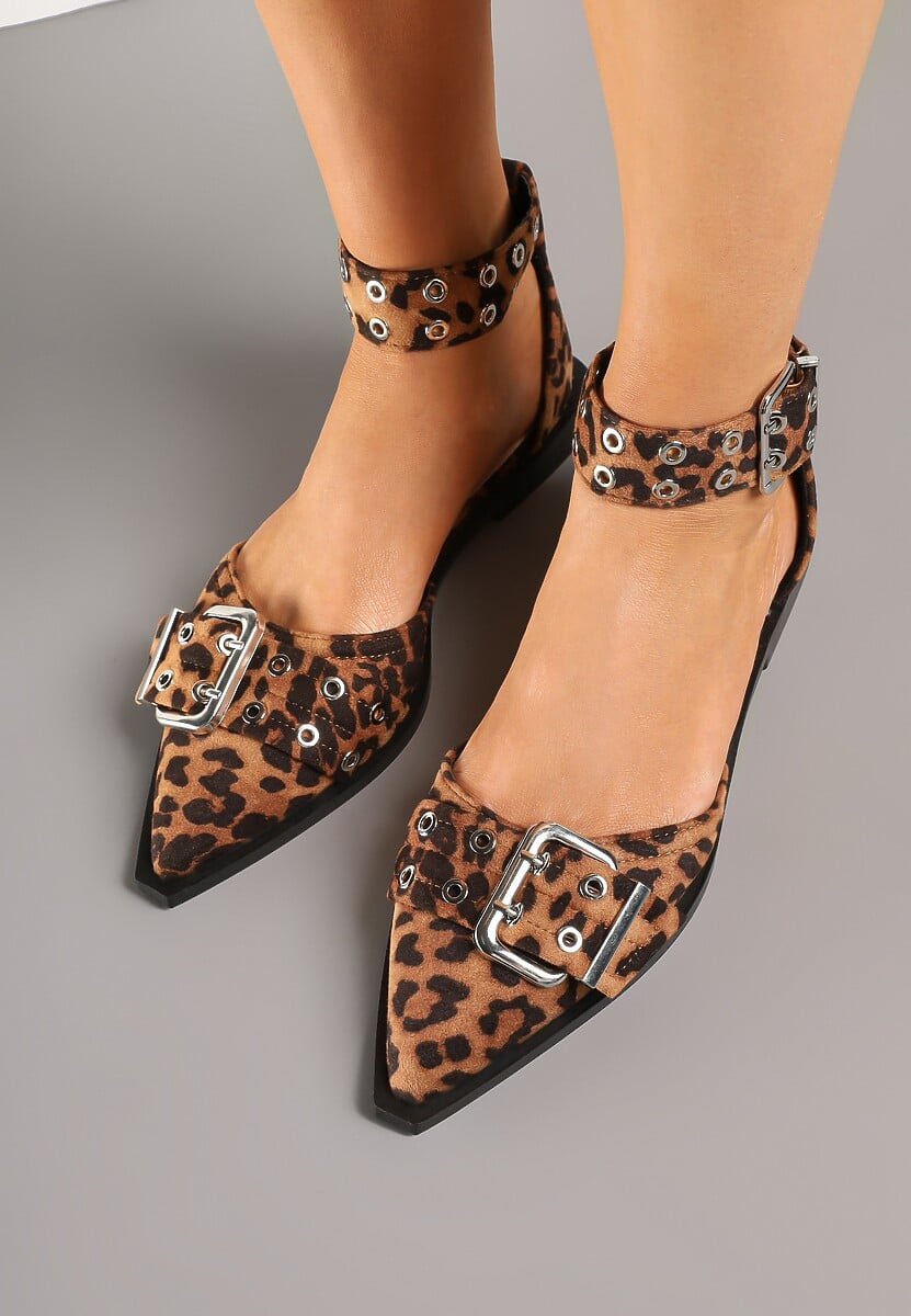 Panterkowe Sandały Lakierowane z Ozdobnymi Klamrami Cleia