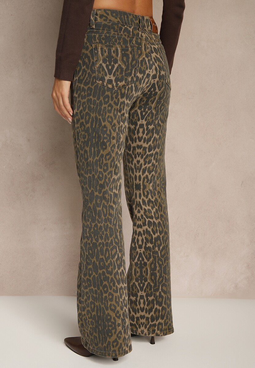 Panterkowe Jeansy Dzwony High Waist z Bawełny Enerre