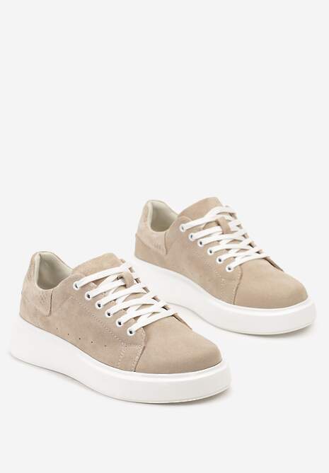 Beżowe Sneakersy z Ozdobnym Zapiętkiem Emicca