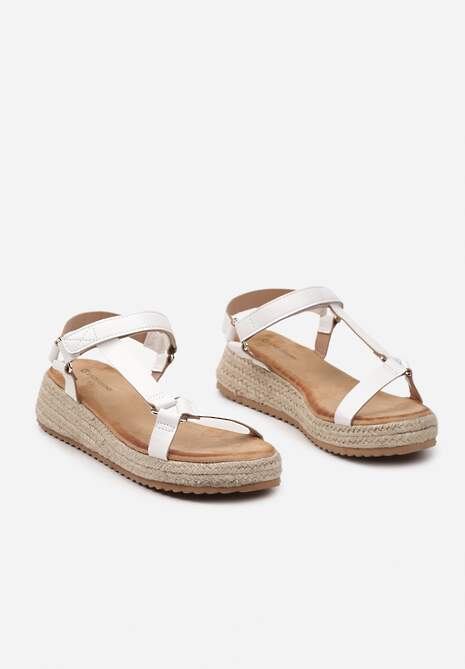 Białe Sandały Zapinane na Rzep na Grubej Podeszwie z Plecionki Elnadia