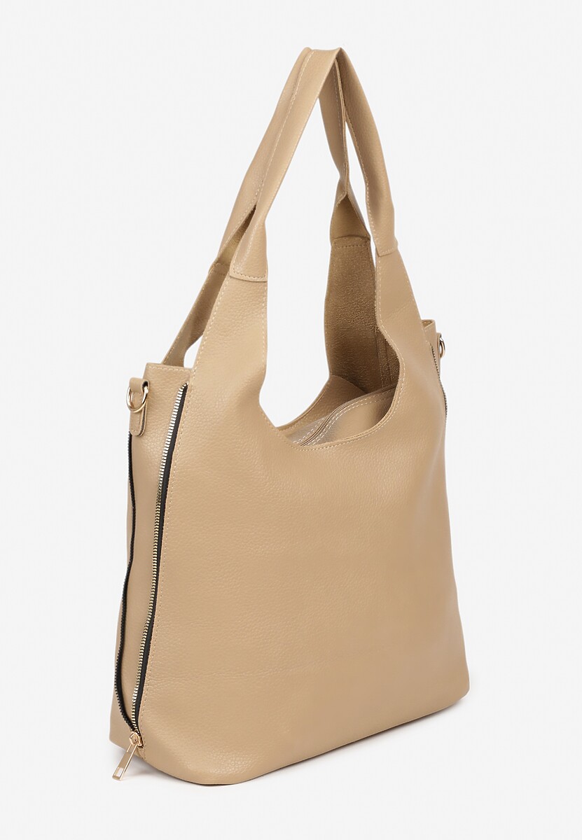 Ciemnobeżowa Torebka Shopperka z Dodatkową Saszetką Fesanesa