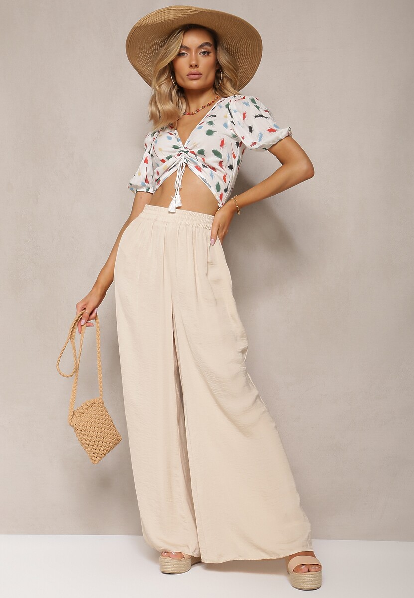 Biała Wiskozowa Bluzka z Abstrakcyjnym Wzorem Anigella