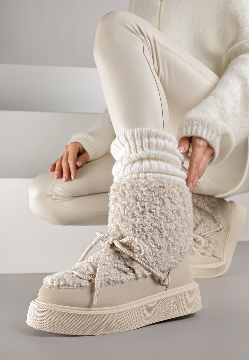 Beżowe Śniegowce z Futerkiem Typu Teddy Allere