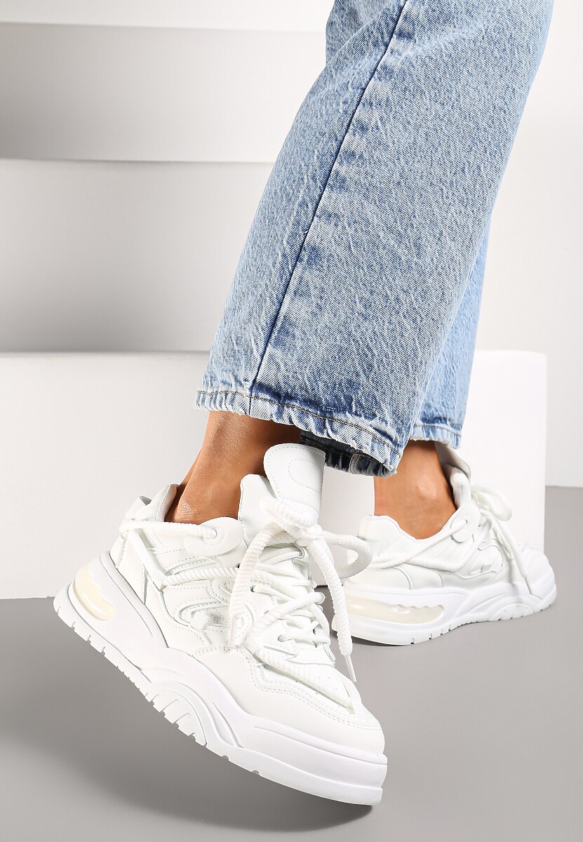 Białe Sneakersy Ozdobione Kolorowymi i Metalicznymi Wstawkami na Grubej Podeszwie Oplevia