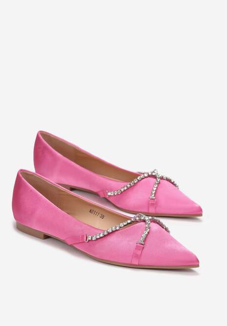 Fuksjowe Balerinki ze Szpiczastym Noskiem  i Ozdobnym Paskiem z Cyrkoniami Tinara