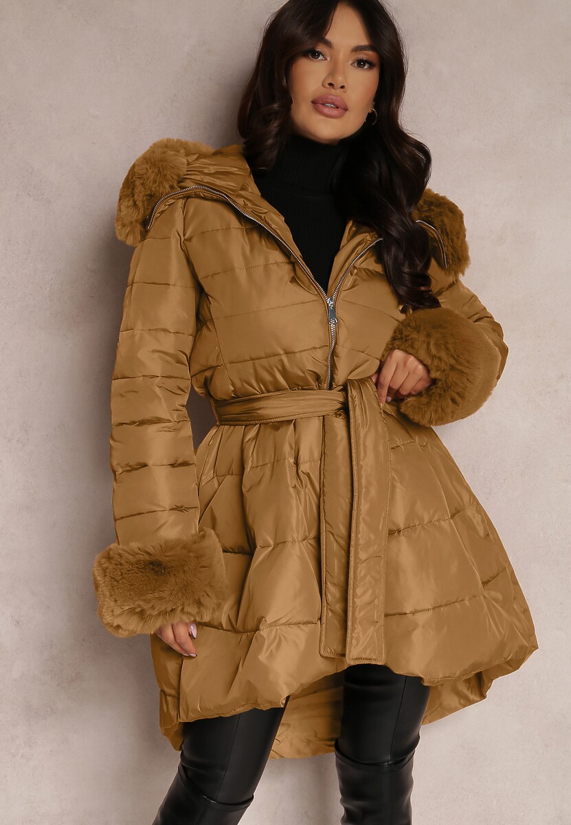 Brązowa Kurtka Pikowana z Futerkiem Pasilinai