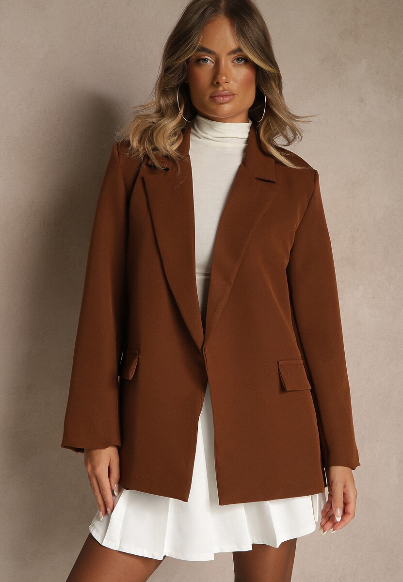 Brązowa Marynarka Oversize Niezapinana Charme