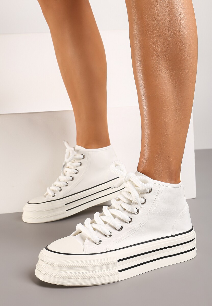 Białe Trampki na Platformie za Kostkę z Grubymi Sznurowadłami Effime