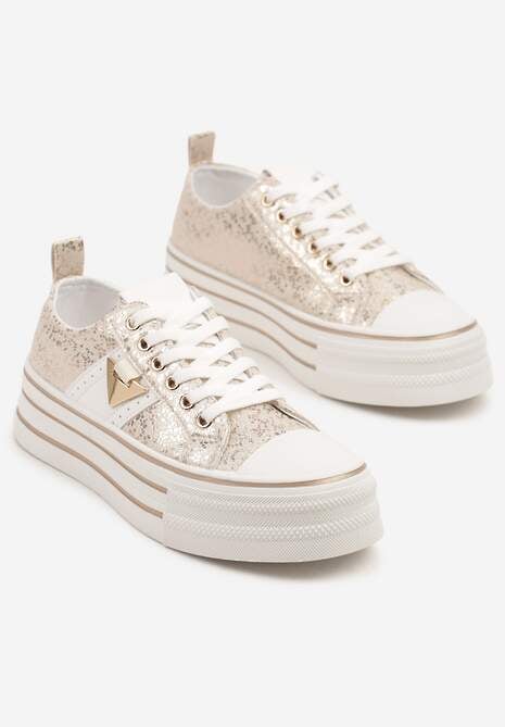 Złote Trampki na Platformie Ozdobione Metaliczną Aplikacją Telanoreta