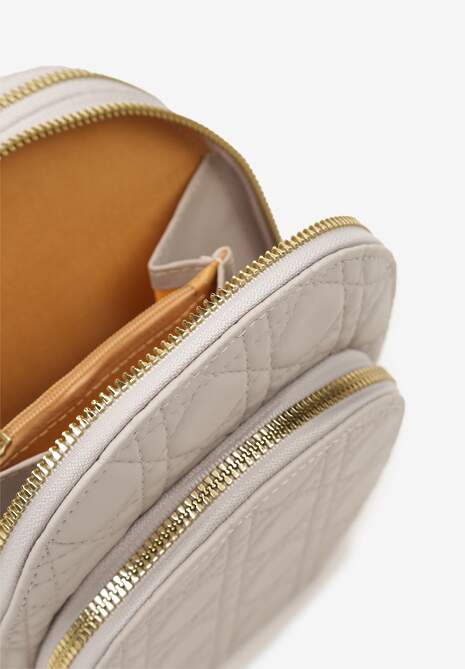 Szara Dwukomorowa Torebka Mała z Ozdobnym Pikowaniem Na Ramię Fujina