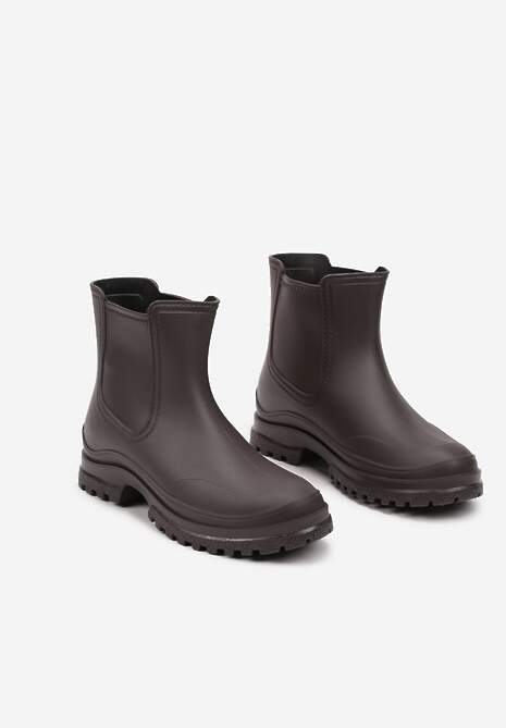 Brązowe Kalosze z Gumką na Cholewce na Niskiej Platformie Erisanya