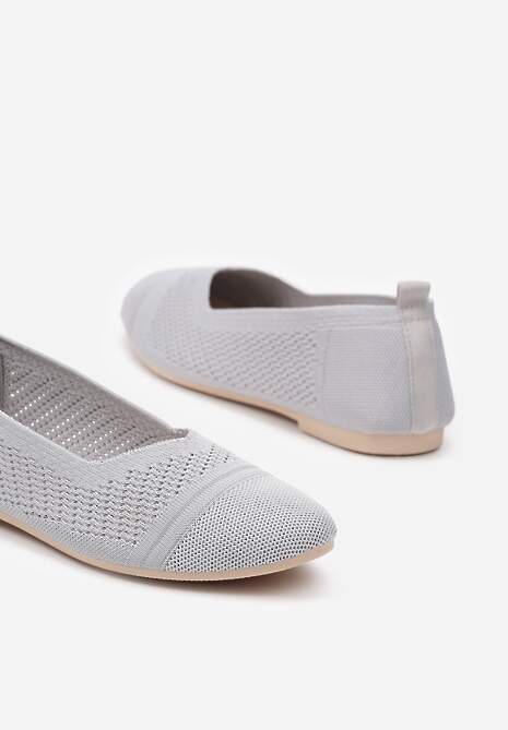 Szare Płaskie Balerinki z Siateczkowego Materiału Nelibra