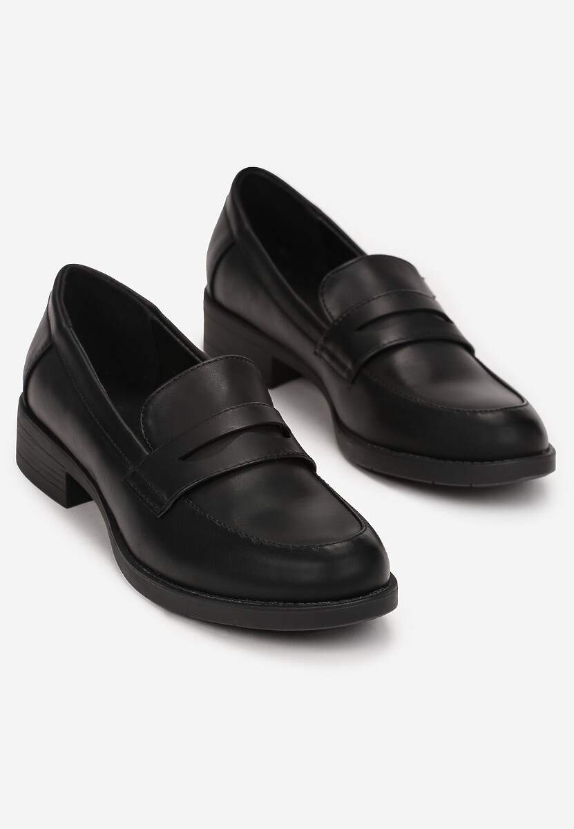 Czarne Matowe Mokasyny na Płaskim Obcasie z Przeszyciami Tohna