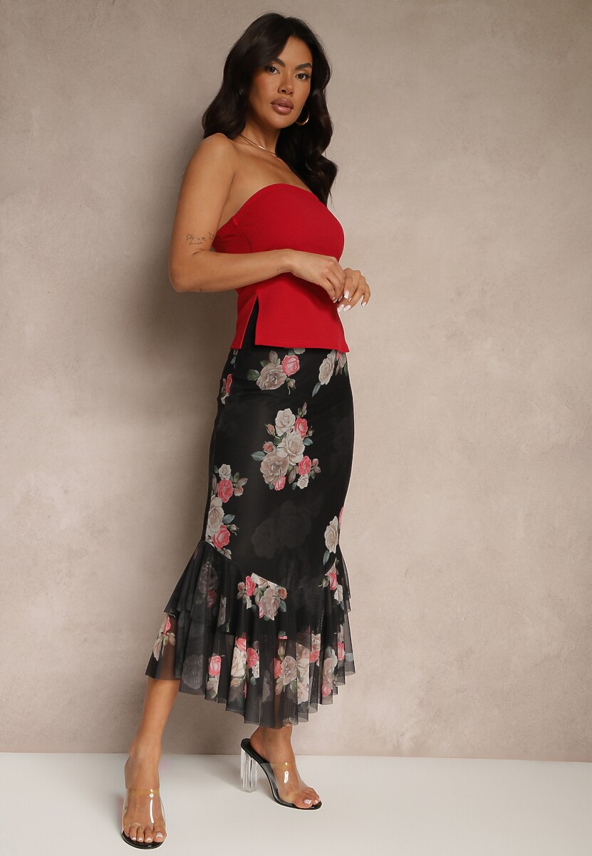 Czarna Dopasowana Spódnica z Ozdobną Falbaną Efravaria