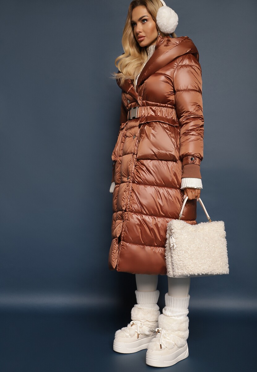 Brązowa Kurtka Pikowana Długa Dudlat