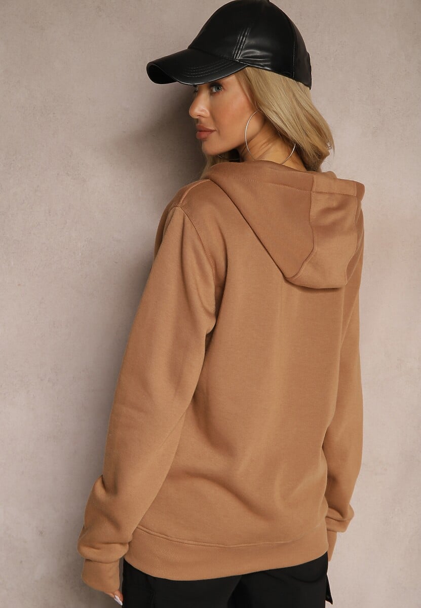 Jasnobrązowa Casualowa Rozpinana Bluza z Kapturem i Polarem Shuberta
