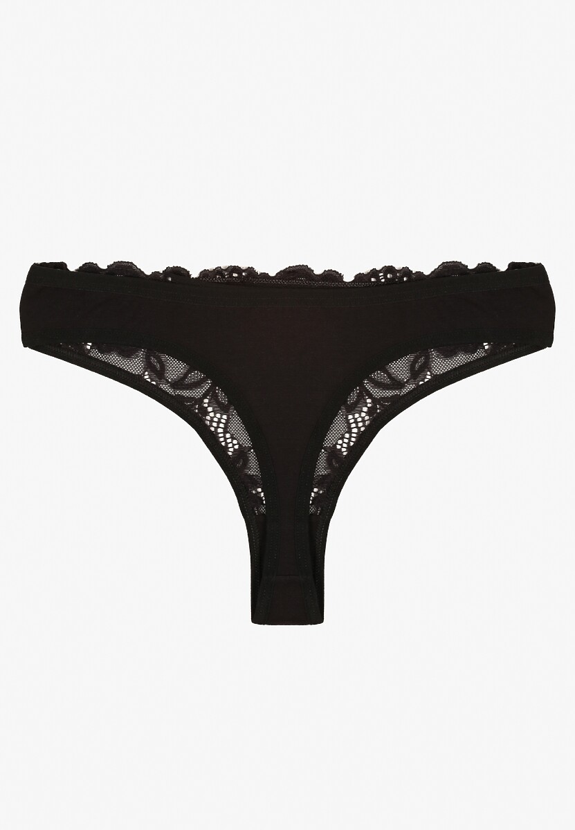 Czarne Bawełniane Majtki Stringi z Koronką Ilwedana