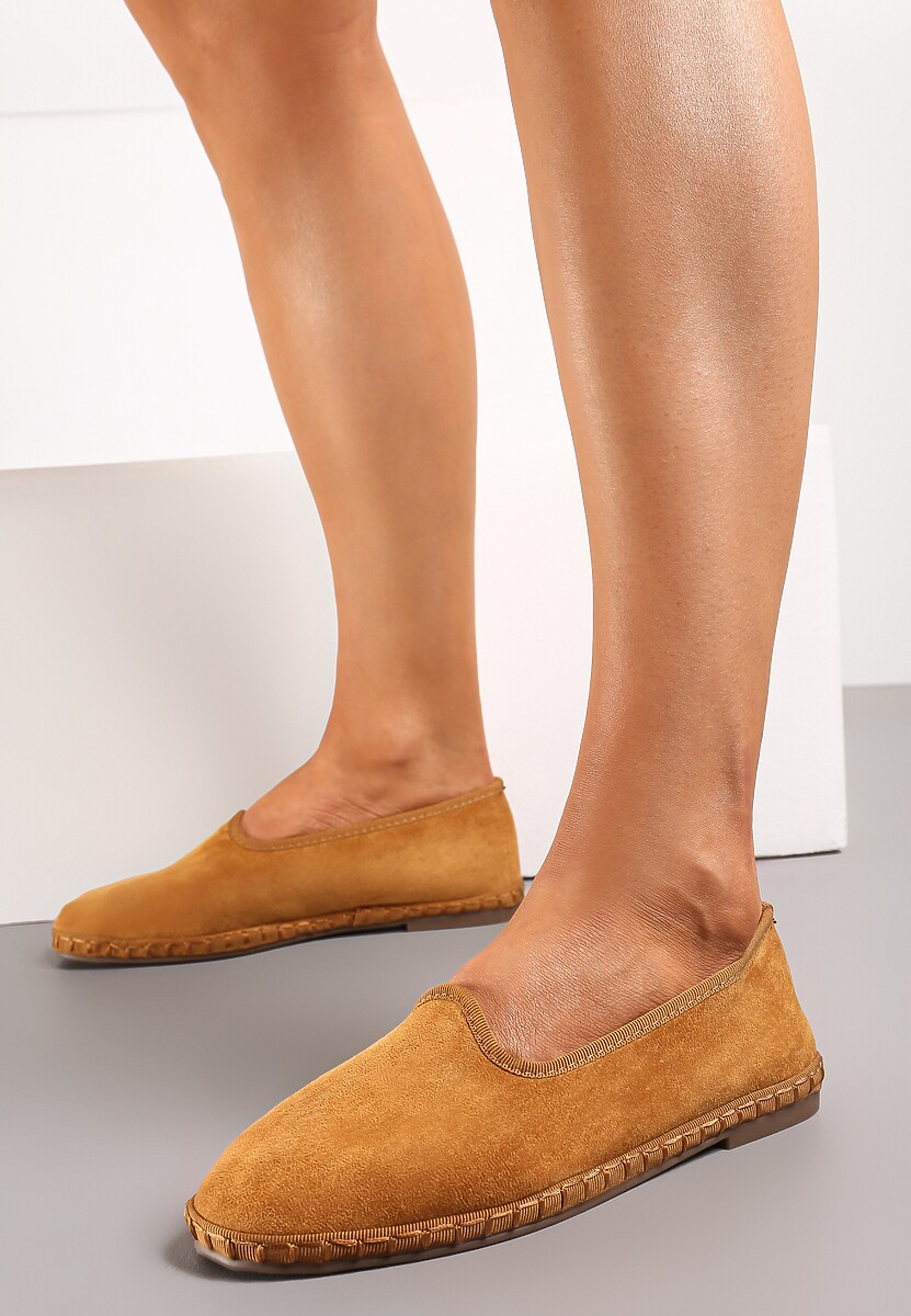 Brązowe Płaskie Balerinki z Okrągłym Noskiem z Ekozamszu Klenori