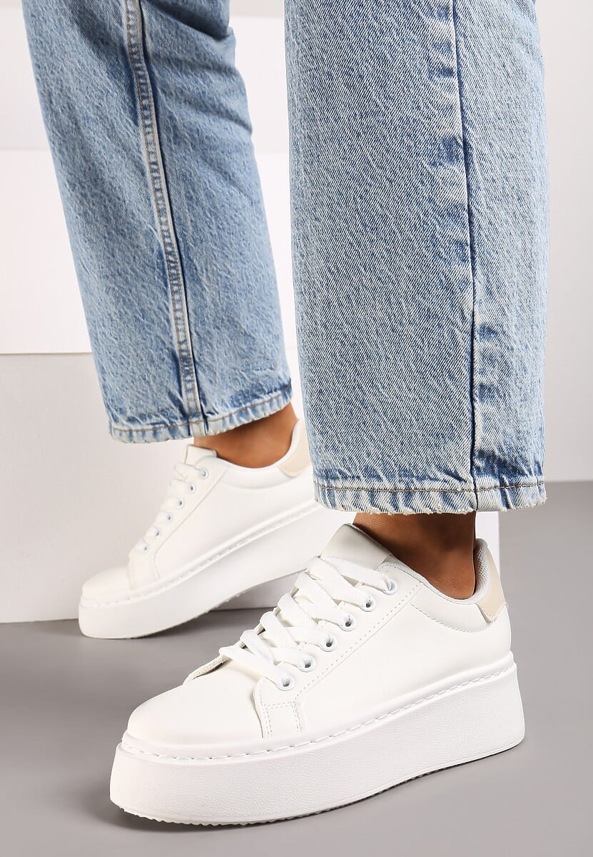 Biało-Beżowe Basicowe Sneakersy na Platformie Tiaeliana