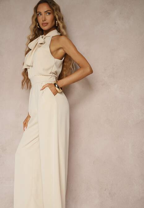 Beżowy Kombinezon Ozdobiony Kokardą Milireia