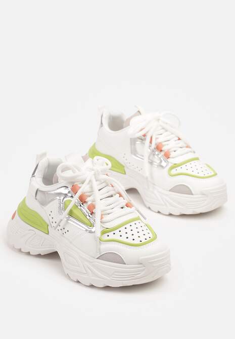 Biało-Zielone Sneakersy w Streetwearowym Stylu na Tłoczonej Podeszwie Nelasea
