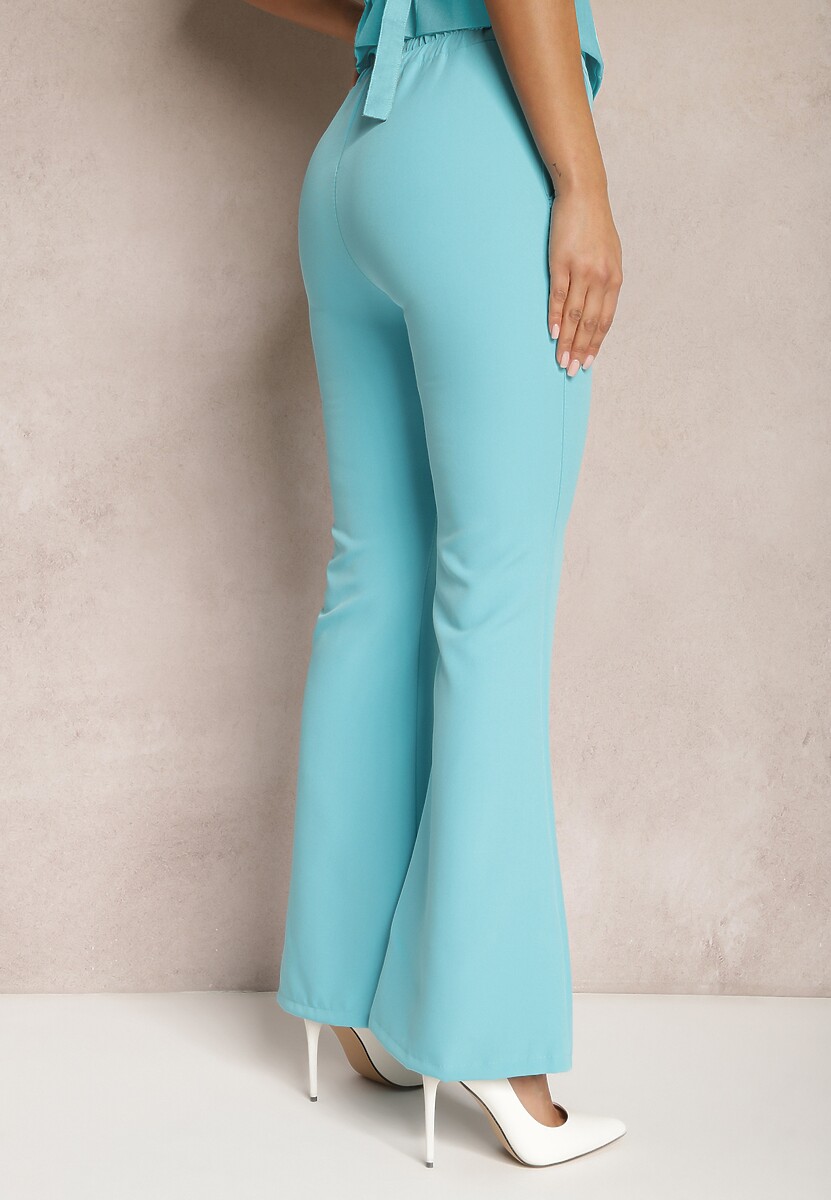 Niebieskie Spodnie Dzwony w Paski z Wysokim Stanem Eudota