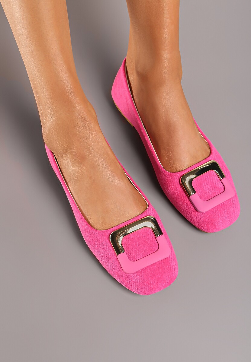 Różowe Casualowe Balerinki na Płaskiej Podeszwie z Metaliczną Aplikacją Chrissti