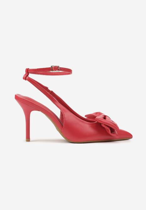 Czerwone Sandały Vices na Szpilce Slingback Ozdobione Kokardą Tilvanea