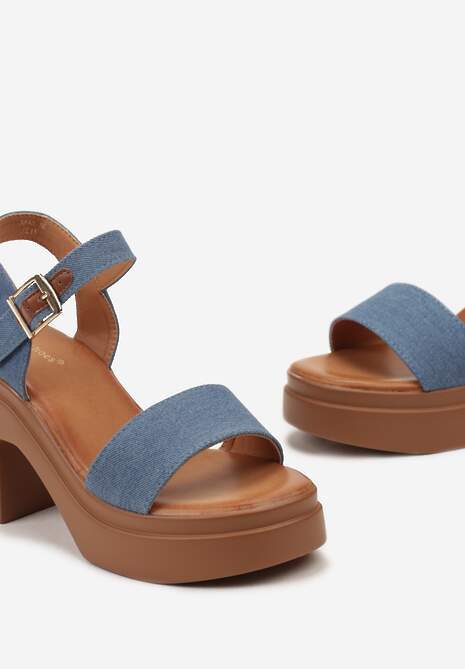 Niebieskie Sandały na Słupku i Platformie Vleata