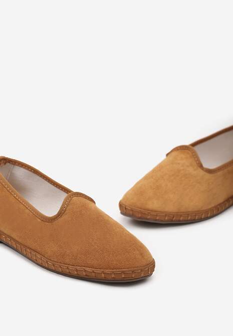Brązowe Płaskie Balerinki z Okrągłym Noskiem z Ekozamszu Klenori