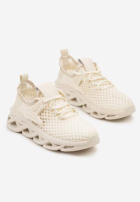 Beżowe Buty Sportowe Sneakersy na Platformie Ozdobionej Tłoczeniem Teliriella