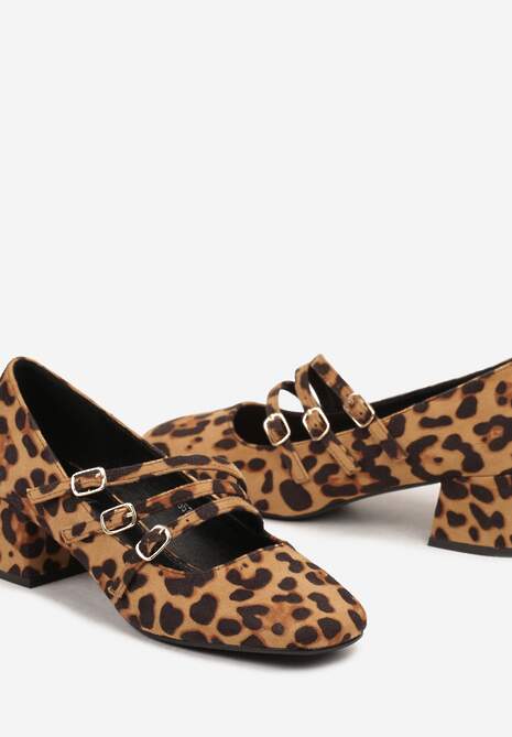 Brązowe Lakierowane Czółenka w Stylu Mary Jane z Cienkimi Paseczkami Berisana