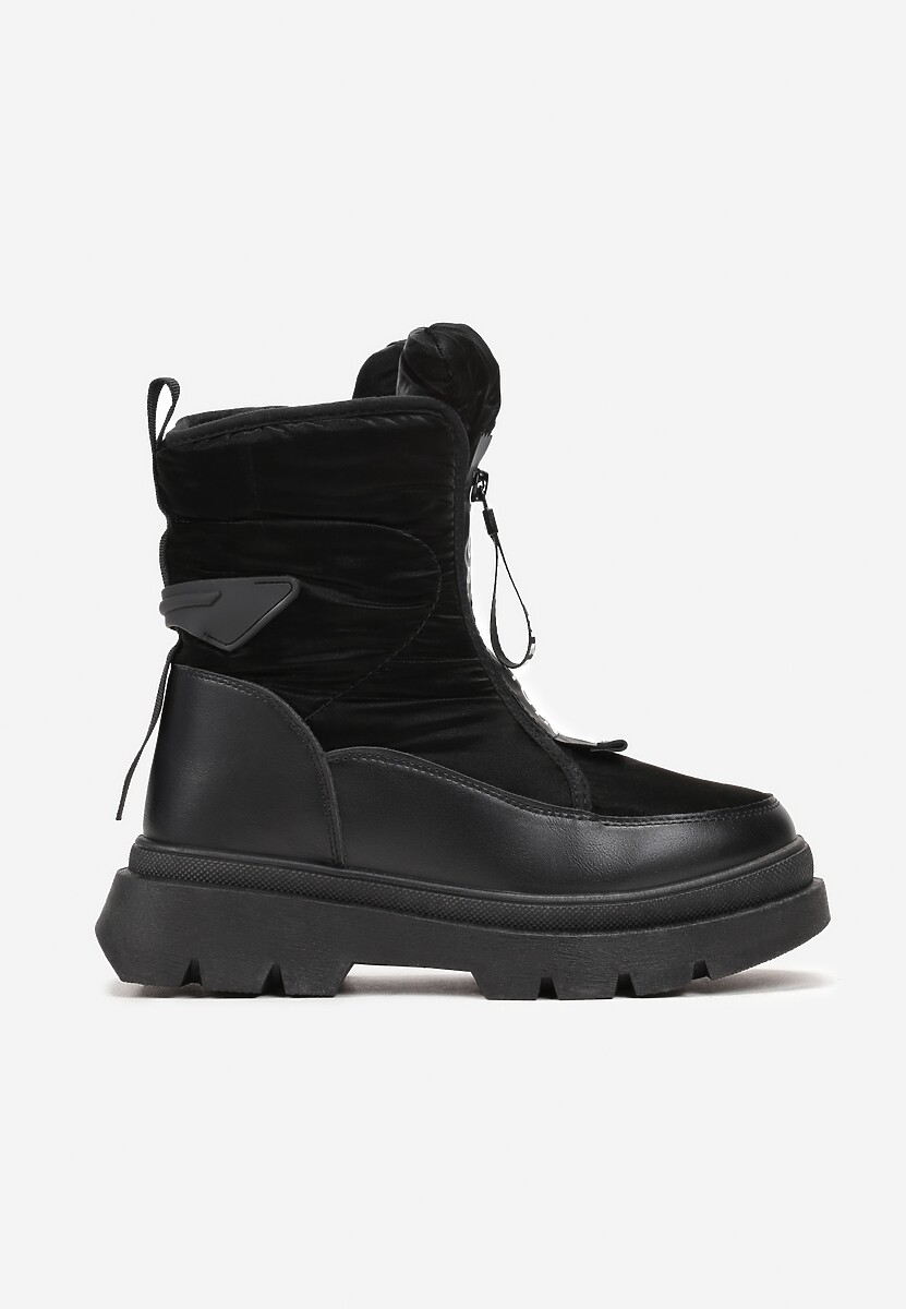 Czarne Śniegowce na Suwak na Grubej Podeszwie Tivese