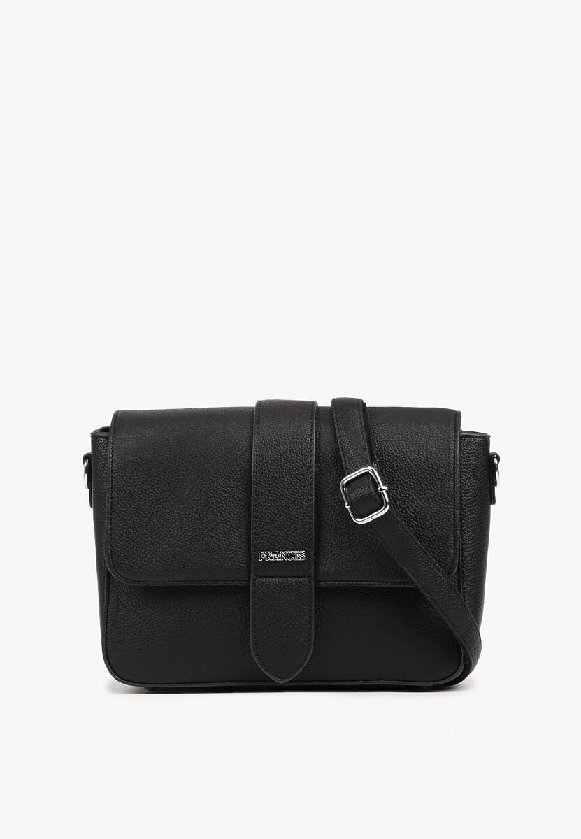 Czarna Torebka Typu Listonoszka z Klapą Zdobiona Aplikacją Niraline