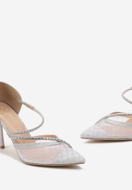 Srebrne Brokatowe Szpilki z Paskami w Cyrkonie Vendre