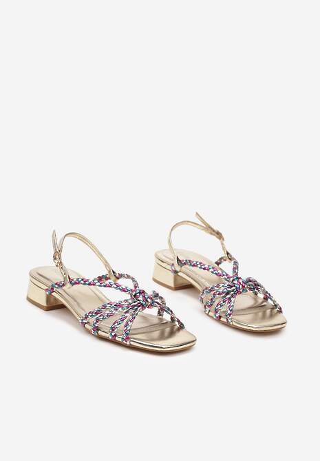 Różowo-Niebieskie Sandały na Niskim Obcasie z Paskami Zapinane przy Kostce Manesha