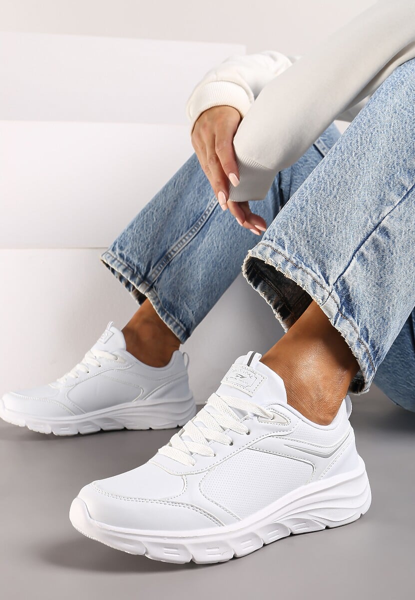 Białe Casualowe Buty Sportowe Sneakersy na Płaskiej Tłoczonej Podeszwie Velanitta