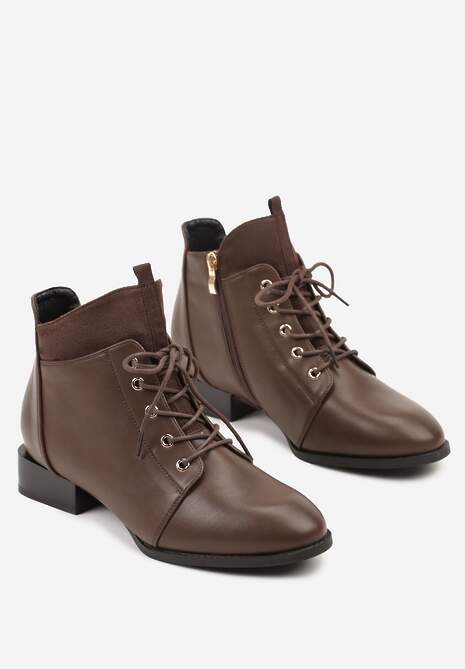Brązowe Botki Trzewiki Vices Ozdobione Przeszyciami Vamine
