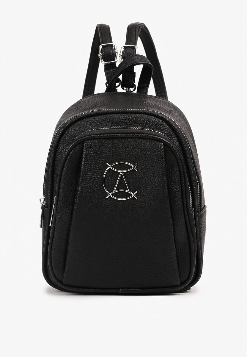 Czarny Klasyczny Plecak Zdobiony Metalowym Detalem z Regulowanymi Szelkami Ravandelle