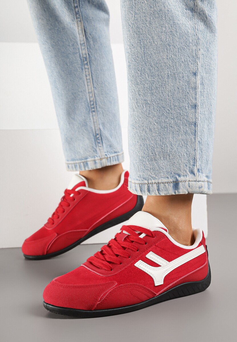 Czerwone Sneakersy z Geometrycznym Motywem Arpolia