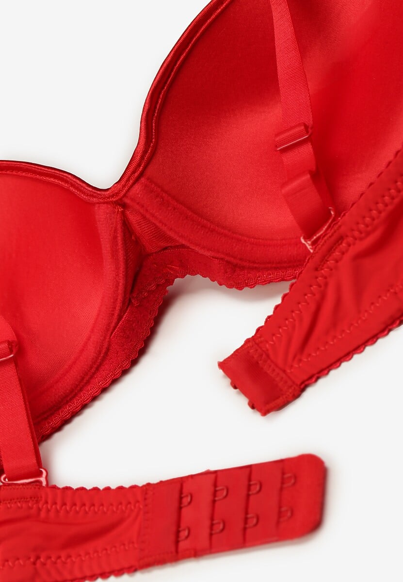 Czerwony Biustonosz Full Cup Ozdobiony Koronką i Małą Zawieszką z Cyrkonii Nedolse