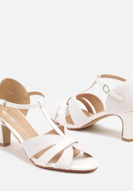 Białe Eleganckie Sandały na Słupku Ozdobione Brokatem Orelise