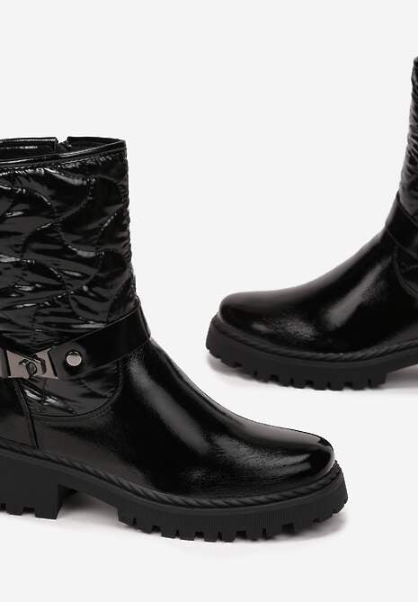 Czarne Botki Lakierowane z Pikowaną Cholewką Dilfe