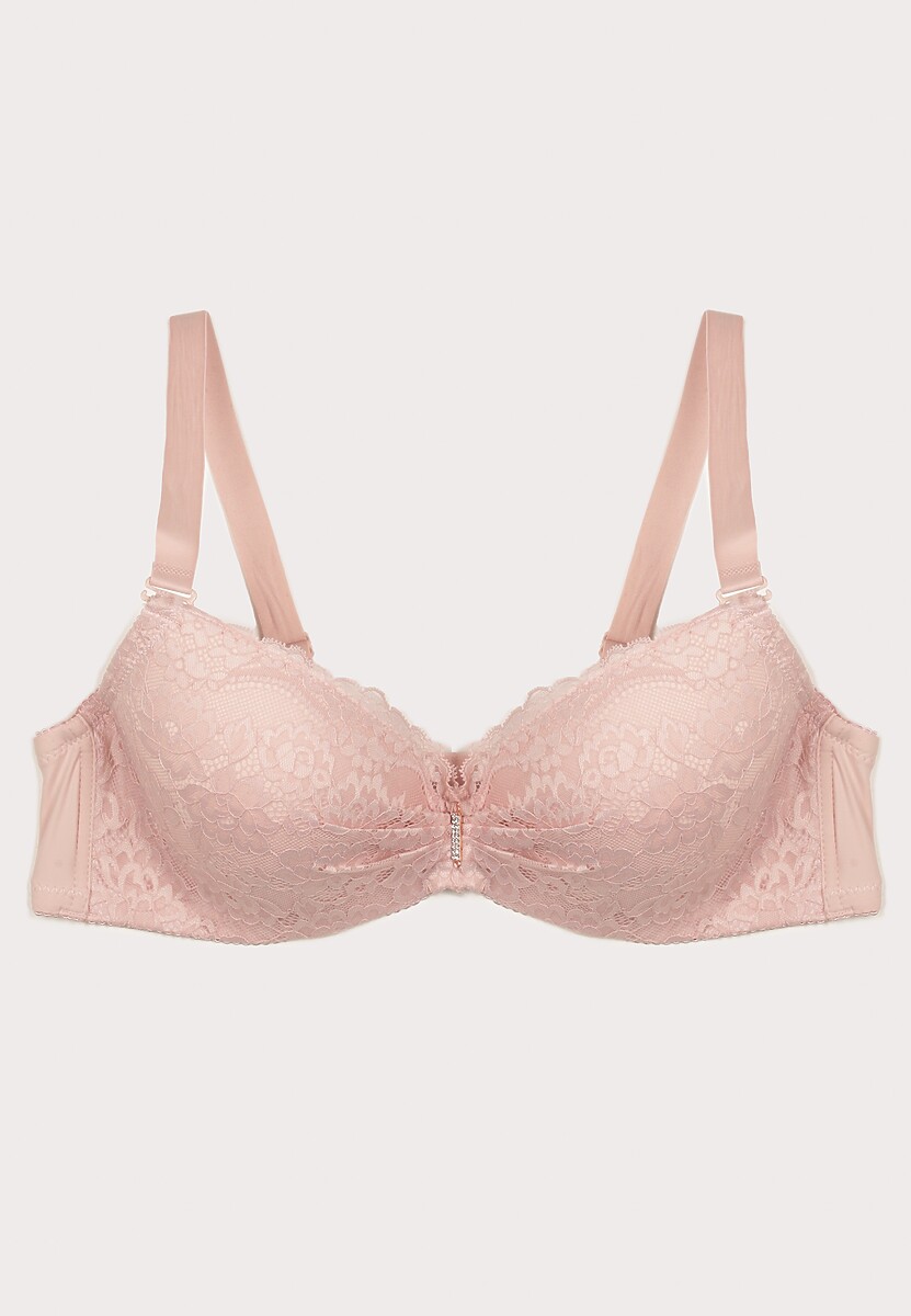 Różowy Koronkowy Biustonosz z Regulowanymi Ramiączkami i Metalową Zawieszką z Cyrkoniami Vanesti