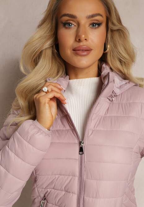 Różowa Pikowana Kurtka z Odpinanym Kapturem Sissata