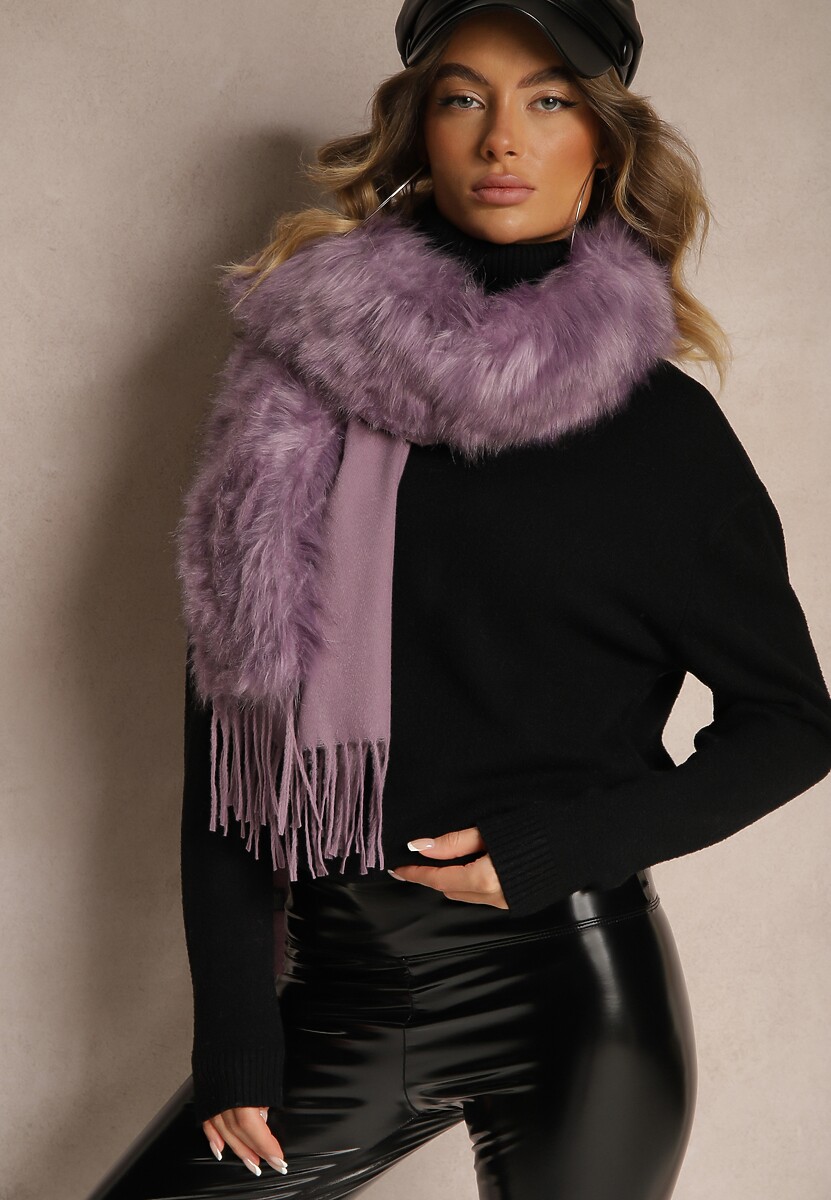 Fioletowy Szalik z Wiskozą Bawełną i Futerkiem Linnonira