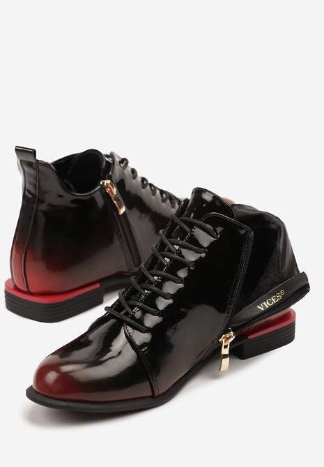 Czarno-Czerwone Botki Trzewiki Lakierowane Vices Jovilie