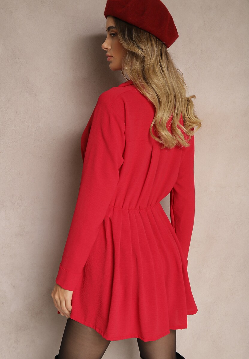 Czerwona Koszulowa Sukienka o Asymetrycznym Rozkloszowanym Kroju z Gumką w Talii Eloriana